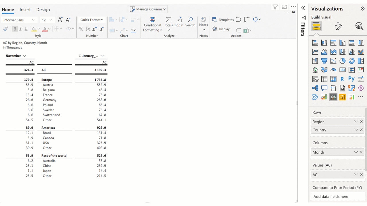 Automatic variance & totals calculation