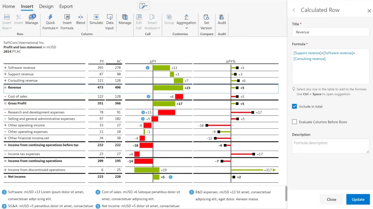 Insert formula rows and columns